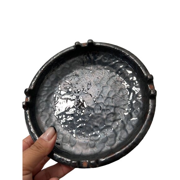 Lavorato A Mano Made in Italy Gunmetal Metallic Glaze Terracotta Dish Ashtray - Picture 5 of 5